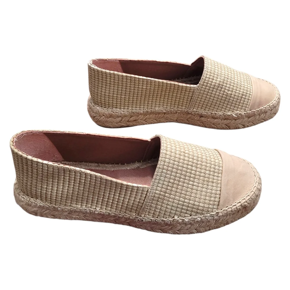 Polka Espadrilles Raffia Beige Leather Toe Platform Shoes Made In Spain EU 39